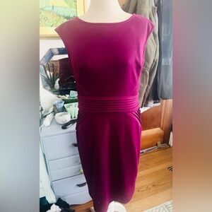 London Style Collection Sheath Dress 10 Magenta Stretch Workwear Dressy VGUC